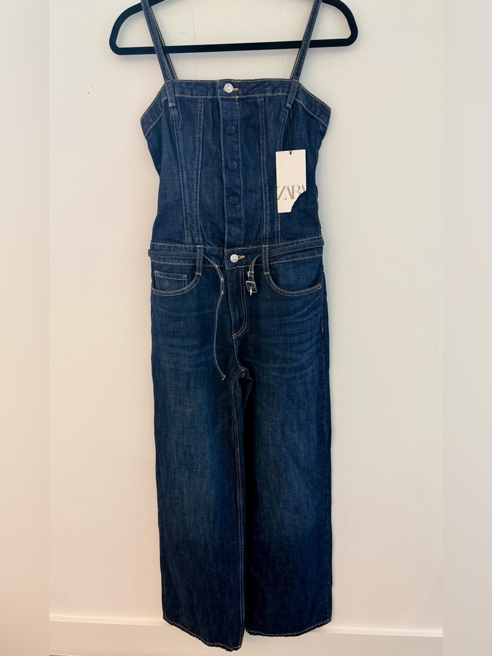 ZARA Women's Blue Denim Jumpsuit Tank Small S 100% Cotton. NWT